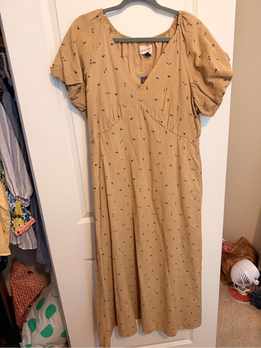 Universal Thread Tan Midi Dress with Black Floral Dots
